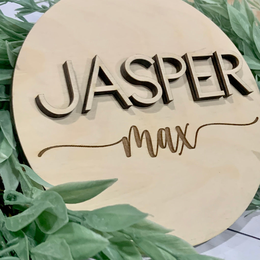 Round Wood Baby Announcement Sign- 3D & ENGRAVED